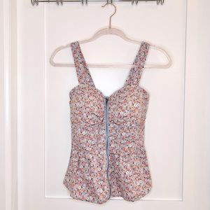 Floral, zip front peplum top